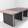 Modern Conference Table With Wooden Top Dark Stripe And Black Metal Legs