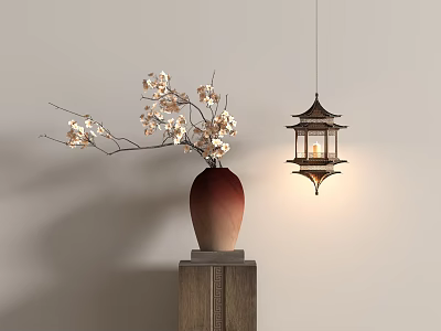 New Chinese-style Vase Flower Art Flower-arranging Flower Art Hanging Painting 3d model