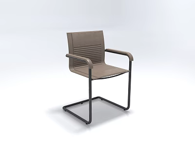 Modern Brown Fabric Single Chair With Ribbed Backrest Armrests And Metal Square Base 3d model
