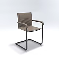 Modern Brown Fabric Single Chair With Ribbed Backrest Armrests And Metal Square Base