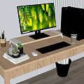 Modern computer monitor computer host keyboard mouse succulent plant potted plant 3d model