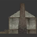 Traditional Residential House With Tiled Roof Wooden Door Brick Chimney Stone Walls And Wooden Steps