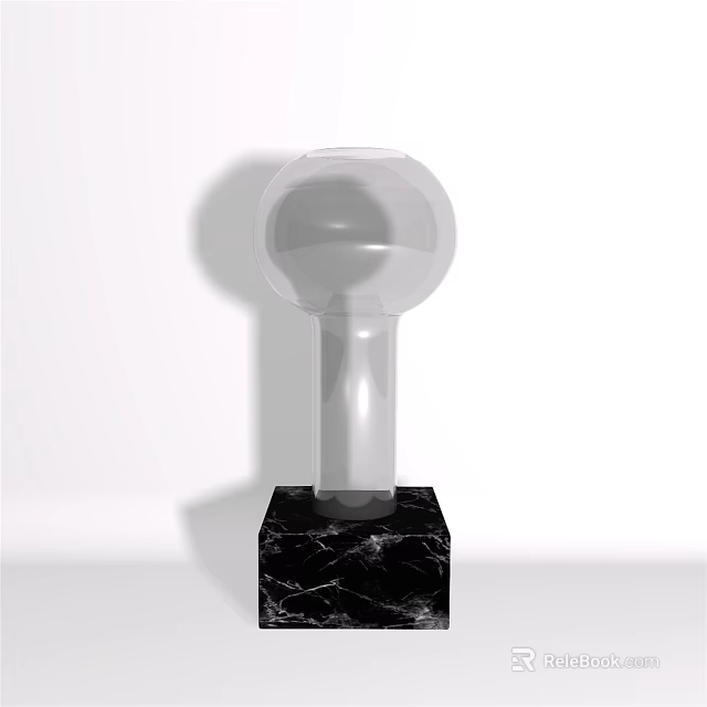 Transparent Spherical Glass Vase Placed On Black Marble Base With White Background 3d model 