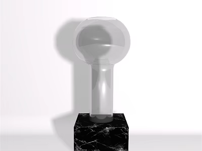 Transparent Spherical Glass Vase Placed On Black Marble Base With White Background 3d model