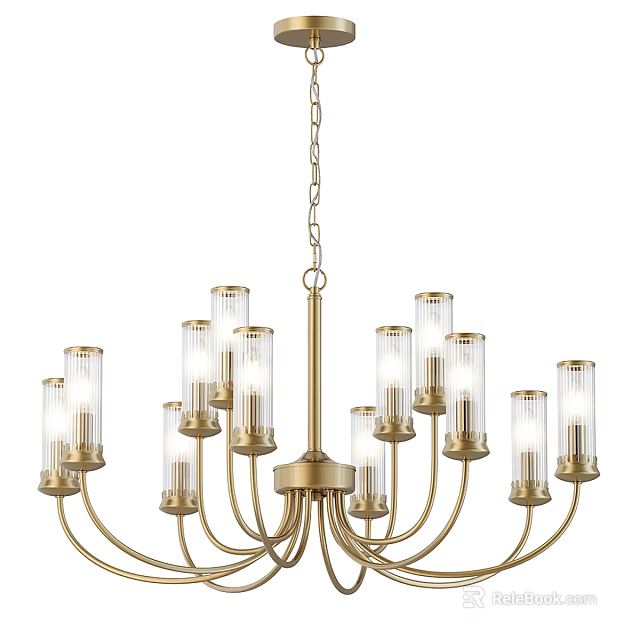 Chandelier with Golden Frame Glass Shades Multiple Arms and Hanging Chain for Modern Interior Decor 3d model 