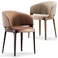 Modern Dining Chairs With Leather And Fabric Upholstery Brown And Light Gray Dark Wooden Legs