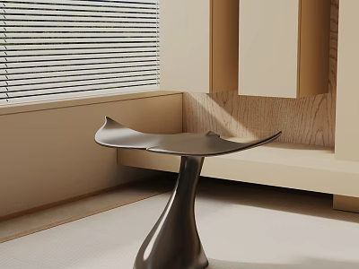 Modern Unique Design Side Table With Curved Leaf Shaped Top In Neutral Tones Living Room 3d model