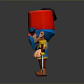 Cartoon Style Man In Yellow Outfit Red Tall Hat Blue Bearded Face Holding Two Daggers