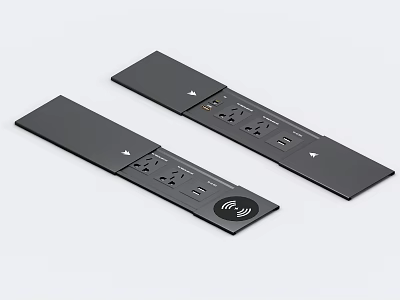 Black Modern Power Strips With Multiple Outlets USB Ports And WiFi Symbol 3d model