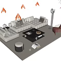 Modern Sofa Coffee Table Set Living Room Interior With Soft Pillows And Floor Lamp