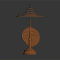 Traditional Handcrafted Wooden String Instrument With Decorative Tower Shaped Top And Curved Parts