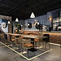 Modern Hot Pot Restaurant Interior With Green Wall Wooden Decor And Bull Sculpture