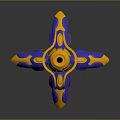 Streamlined 3D Fidget Spinner With Blue Yellow Accents And Glowing Center