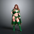 Woman In Elaborate Green Outfit With Long Hair Cloak Ornate Belt And Gloves
