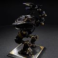 Smart Machine With Black And Gold Mechanical Design Red Illuminated Eyes And Display Stand