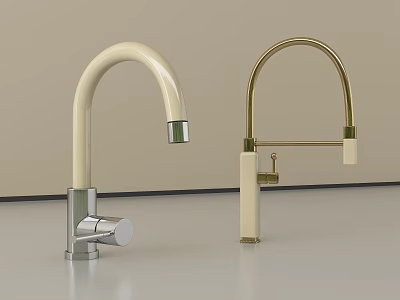 Modern White and Gold Faucets with Sleek Design for Home Kitchen Use 3d model
