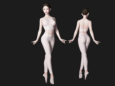 Woman in White Ballet Outfit Performing Elegant Poses Front and Back View 3d model