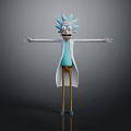 Rick 3D Model With Blue Spiky Hair White Lab Coat Exaggerated Grin And Outstretched Arms