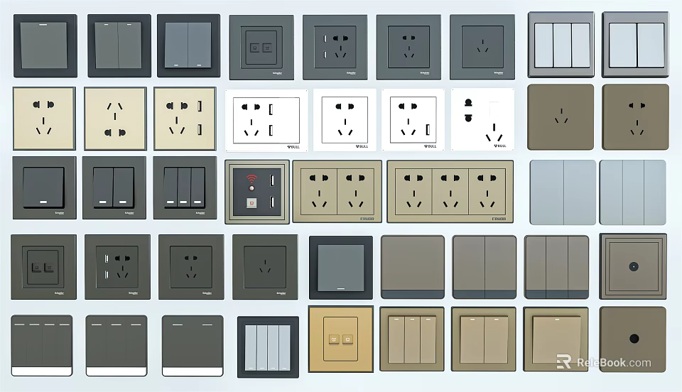 Various Modern Switch Panels in Different Colors and Designs for Home Use 3d model 