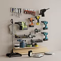Organized Wall Mounted Hardware Tools With Drills Wrenches Screwdrivers And Work Gloves