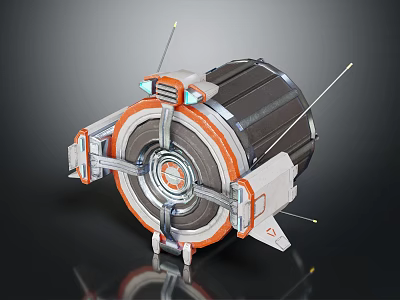 Futuristic Mechanical Device With Circular Structure And Orange Gray Components Antennas And Support Base 3d model