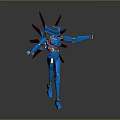 Blue Mechanical Robot Character With Red Winged Structures And Yellow Eyes 3d model