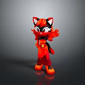 Vibrant Red And Black Cat Cartoon Character With Flame Elements In Costume And Orange Shoes