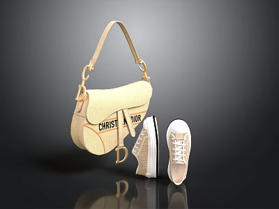 Beige Christian Dior Handbag Paired With White Casual Sneakers Stylish Daily Essentials 3d model