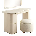 Modern Wooden Dressing Table With Rectangular Mirror Drawer And Round Stool 3d model