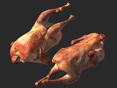 Detailed Sculpture Carving of Two Roasted Chickens with Lifelike Artistic Features 3d model
