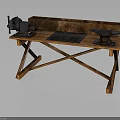 Sturdy Traditional Wooden Workbench Featuring Vise Anvil And Divided Storage Sections
