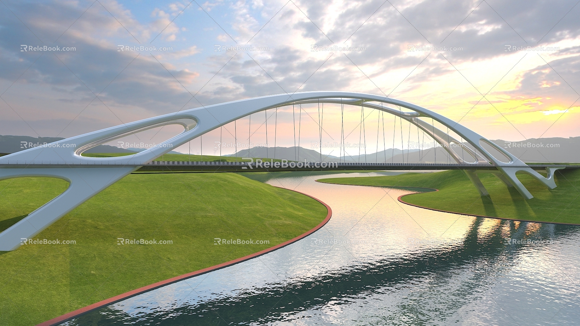 bridge crossing river bridge steel bridge 3d model