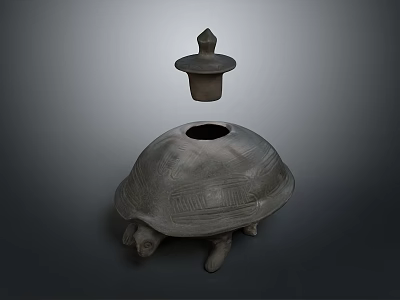 Traditional Turtle Shaped Ceramic Container With Lid And Carved Patterns For Daily Use 3d model