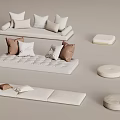 Modern Living Room Soft Furnishings Including White Sofas Mixed Pillows And Round Ottomans