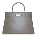 Stylish Gray Handbag With Top Handle And Lock Closure