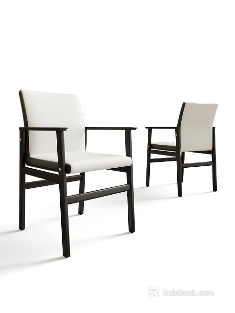 Modern Dining Chairs With Black Frame And White Seat Backrest Armrests 3d model 