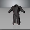 Gray Trench Coat With Red Trim Open Front And Belt Detail Design