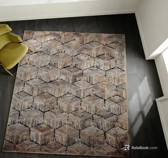 Modern Square Area Rug With Geometric Hexagon Pattern In Neutral Tones For Living Room 3d model 