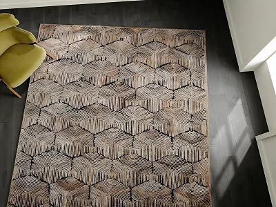 Modern Square Area Rug With Geometric Hexagon Pattern In Neutral Tones For Living Room 3d model