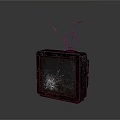 Old Rusted Television With Cracked Screen And Antennas On Gray Background