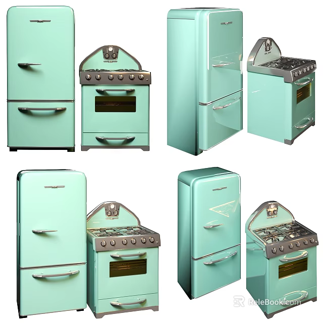 Vintage Pastel Green Refrigerators And Freezers With Multiple Retro Styles For Home Kitchen 3d model 