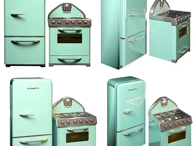 Vintage Pastel Green Refrigerators And Freezers With Multiple Retro Styles For Home Kitchen 3d model