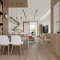 Japanese Style Living Dining Room Interior With Wooden Furniture Sofa Coffee Table And Shoji Doors