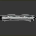 Modern Minimalist Double Bed With Two Gray Pillows Gray Blanket And Blue White Plaid Quilt