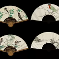 Traditional Chinese Fan Wall Hangings With Birds Bamboo And Landscape Patterns