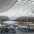 Modern Station Interior With Spacious Design Unique Grid Roof And Crowded Passengers