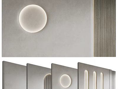 Modern Minimalist Background Wall With Circular Linear Lights And Textured Panels 3d model