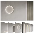 Modern Minimalist Background Wall With Circular Linear Lights And Textured Panels 3d model