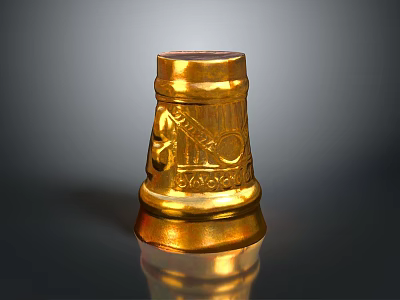 Golden Thimble Sculpture Carving With Intricate Engraved Patterns And Shiny Surface 3d model