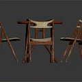 Round Dining Table with Four Chairs Wooden Frame and Woven Seats Decorative Center